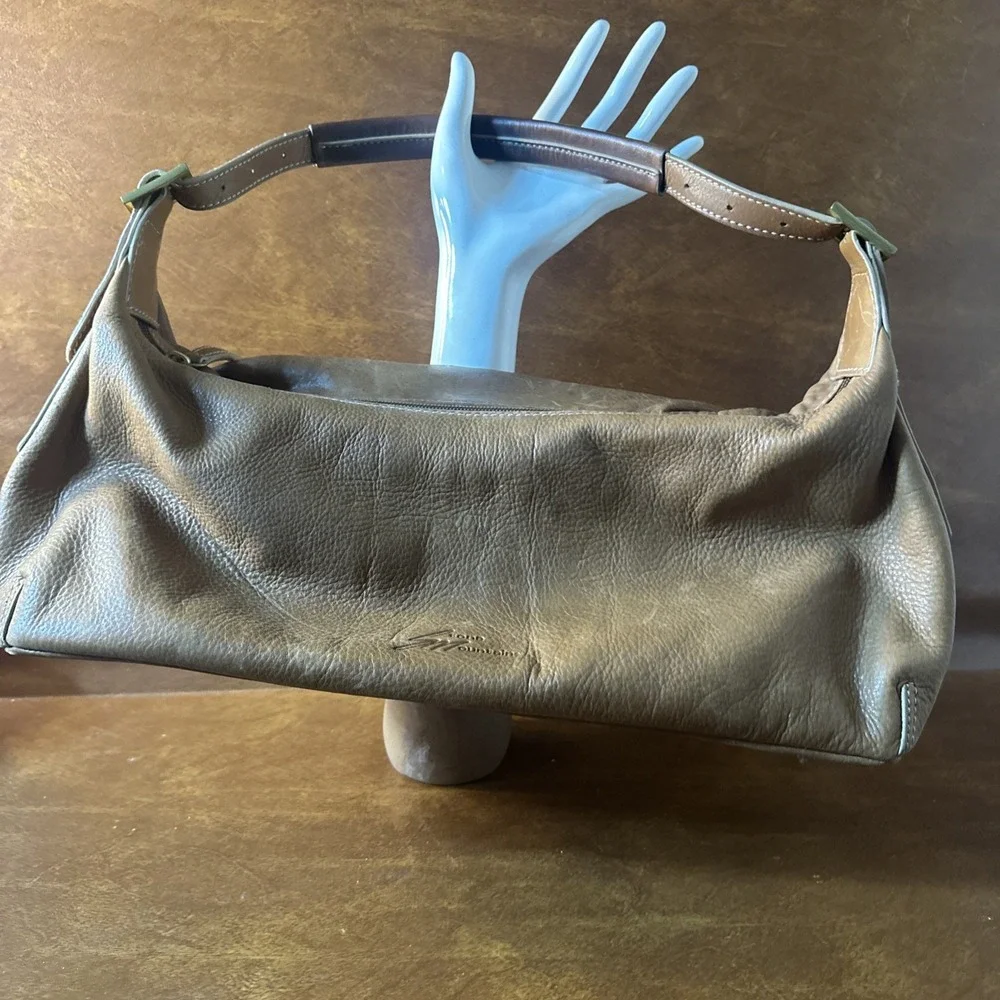 STONE MOUNTAIN tan Pebble Leather Baguette Purse Pink Inside